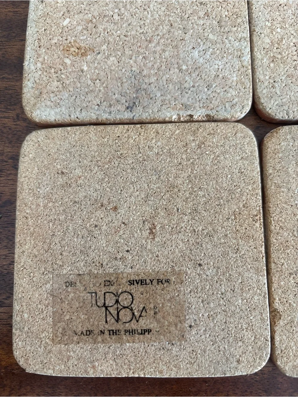 Vintage Studio Now Dusty Orange Marble Coater Set of Four w Cork Back 4”